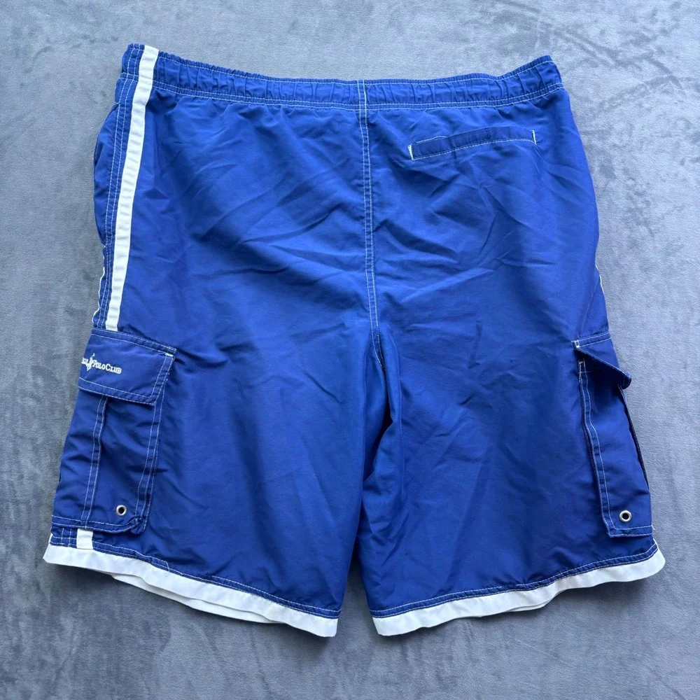 Beverly Hills Polo Club Mens XXL Blue Swim Trunks Cargo Shorts Racing Stripe